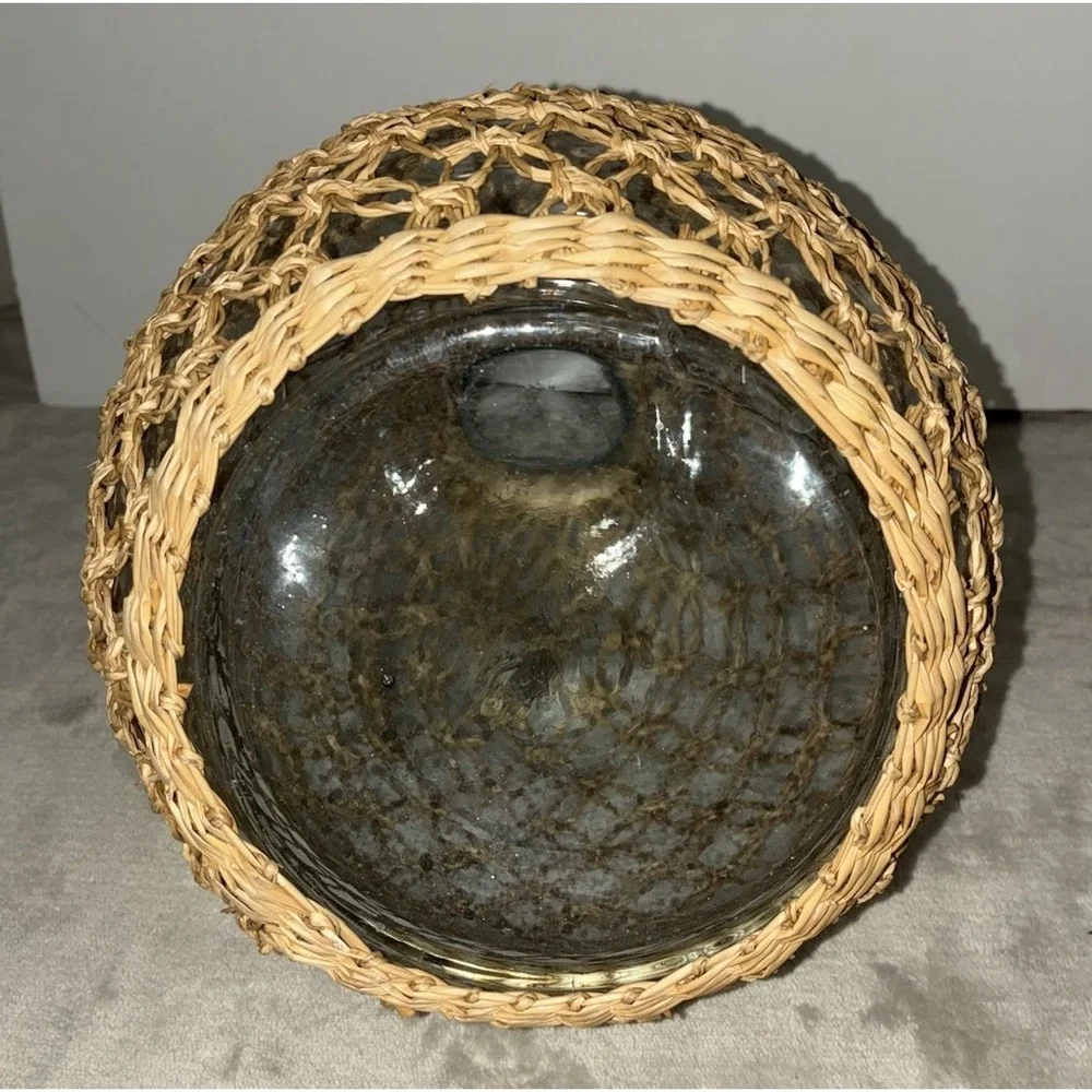 Wicker Wrapped Glass Vase 13x9" Boho‎ Rustic Farmhouse - Picture 5 of 7
